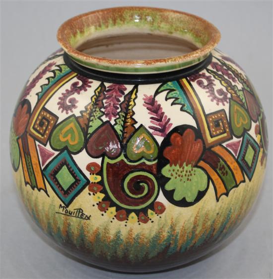 Paul Fouillen decorated Quimper pottery vase, c.1930, 16.5cm(-)